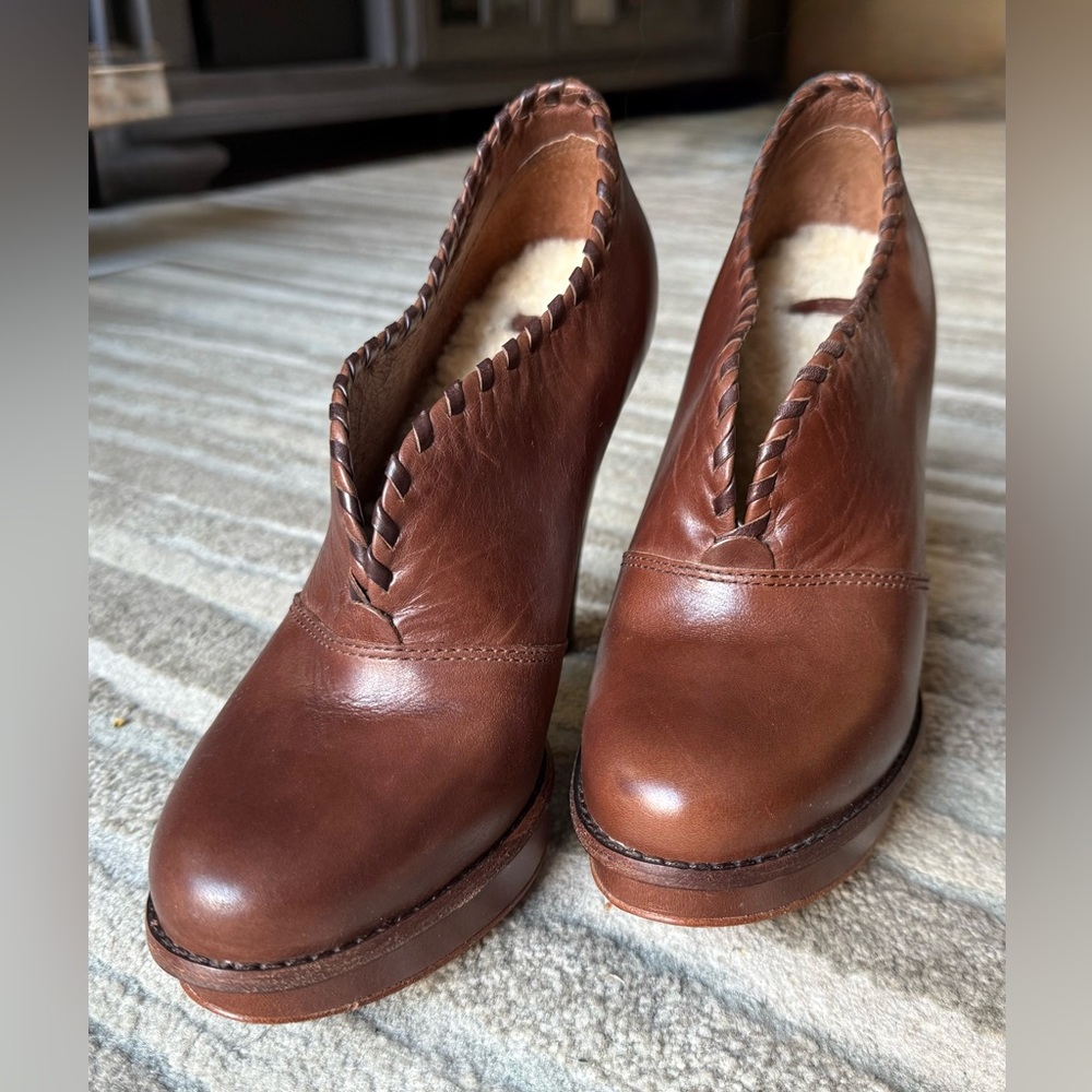 Ugg Shoes | Jamison Brown Leather 5” Platform Heels | Sheep Fur | Size: 8.5